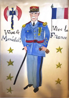 Dessin d’enfant pour l’exposition « hommage au Maréchal », février 1942 