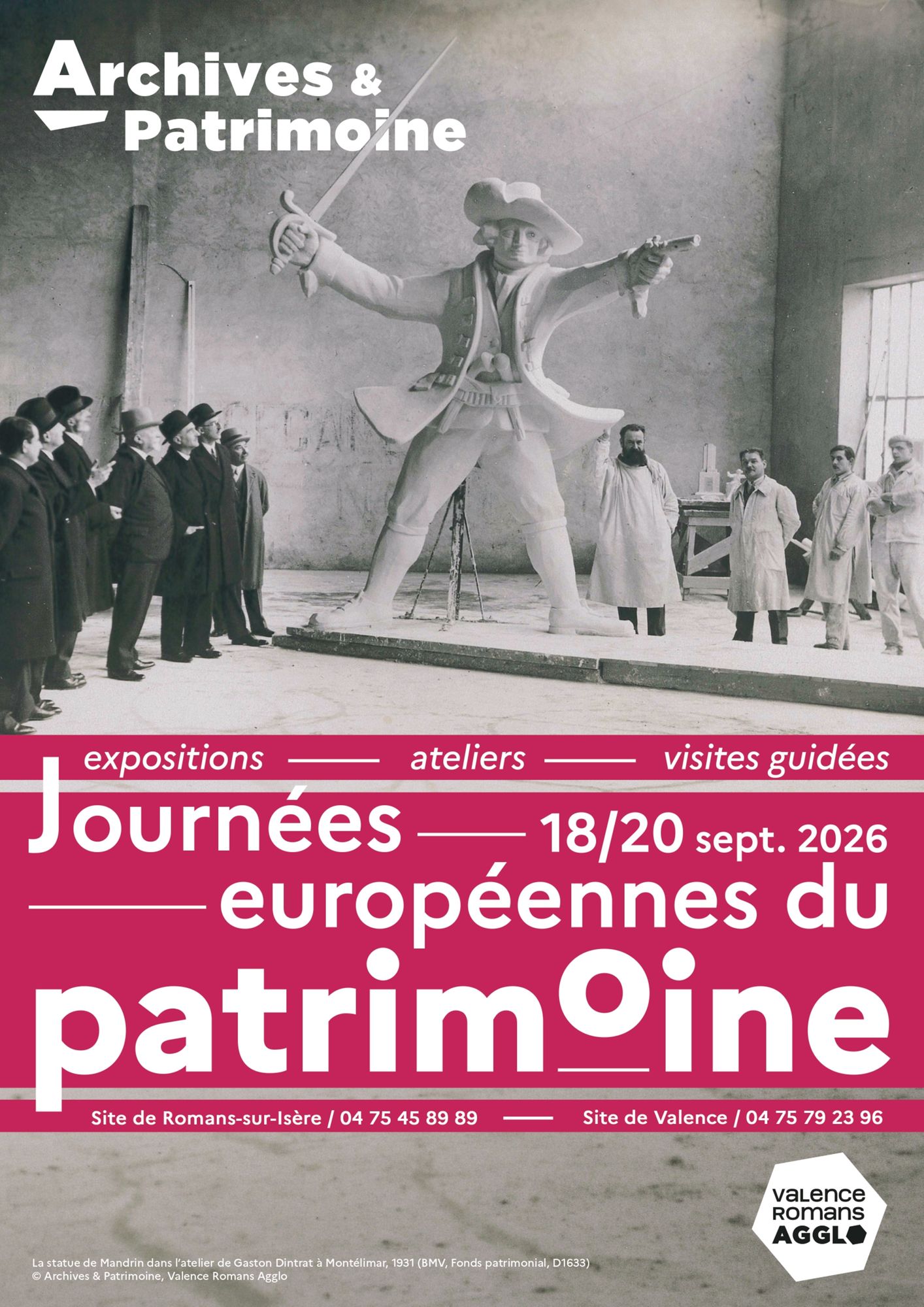 La statue de Mandrin dans l’atelier de Gaston Dintrat à Montélimar, 1931 (BMV, Fonds patrimonial, D1633) © Archives & Patrimoine, Valence Romans Agglo